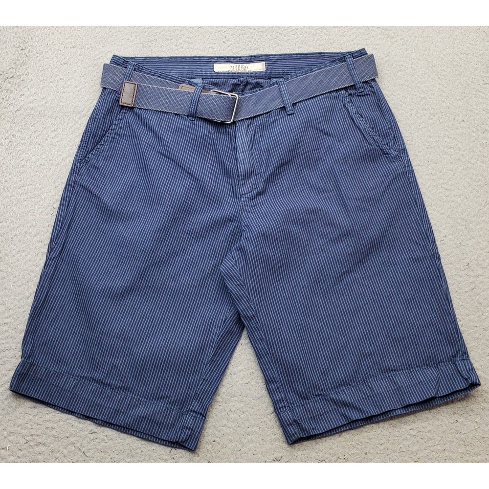 Vtg Tiffosi Bermuda Shorts Mens Medium Multi Pinstripe Flat Front Belted Waist